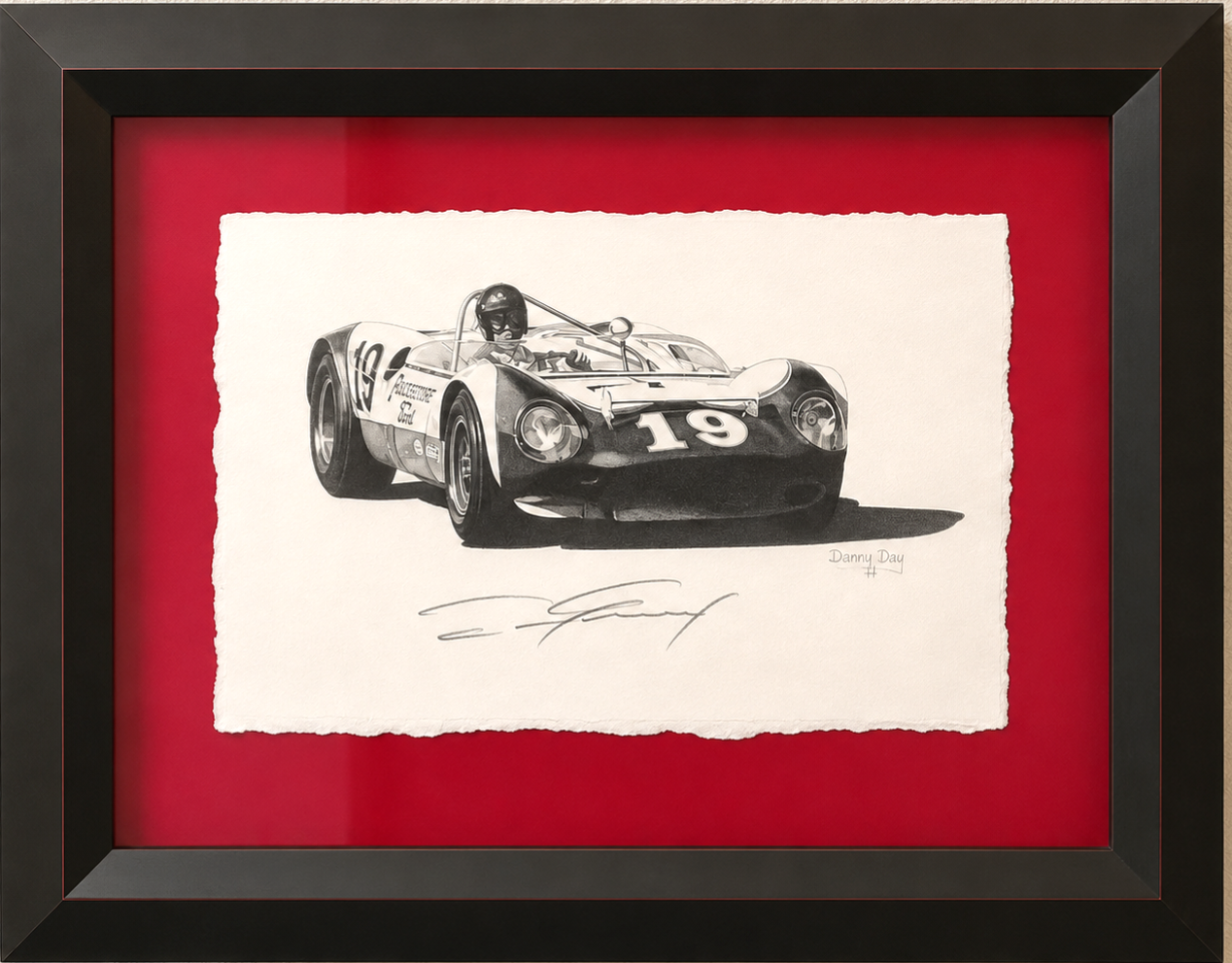 Lola Ford T70 Autographed by Dan Gurney & Danny Day Original Drawing