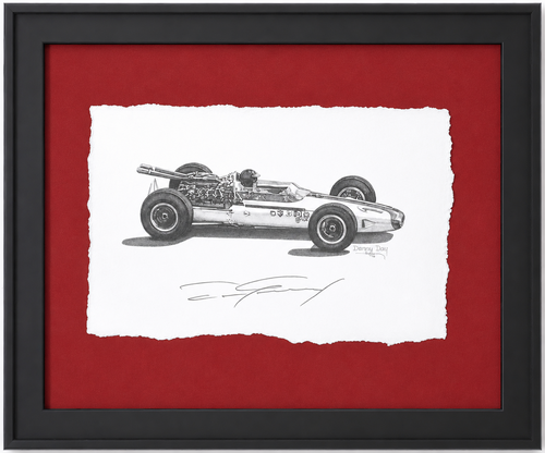 Dan Gurney Signed Danny Day Original Art 1964 Lotus 34 Ford Indy 500 #12 Framed