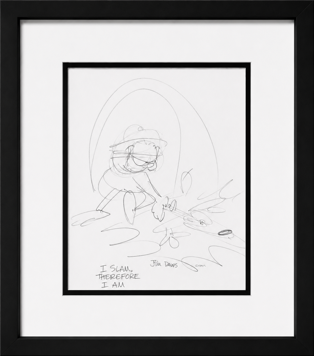 Jim Davis Autographed Garfield Original Pencil Drawing Framed  RARE