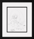 Jim Davis Autographed Garfield Original Pencil Drawing Framed  RARE