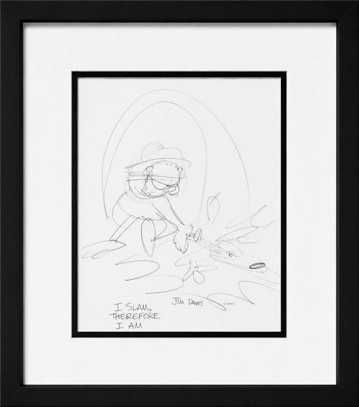 Jim Davis Autographed Garfield Original Pencil Drawing Framed  RARE