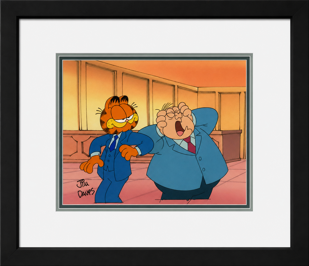 Jim Davis Autographed Garfield Original Hand Painted Production Cel Framed