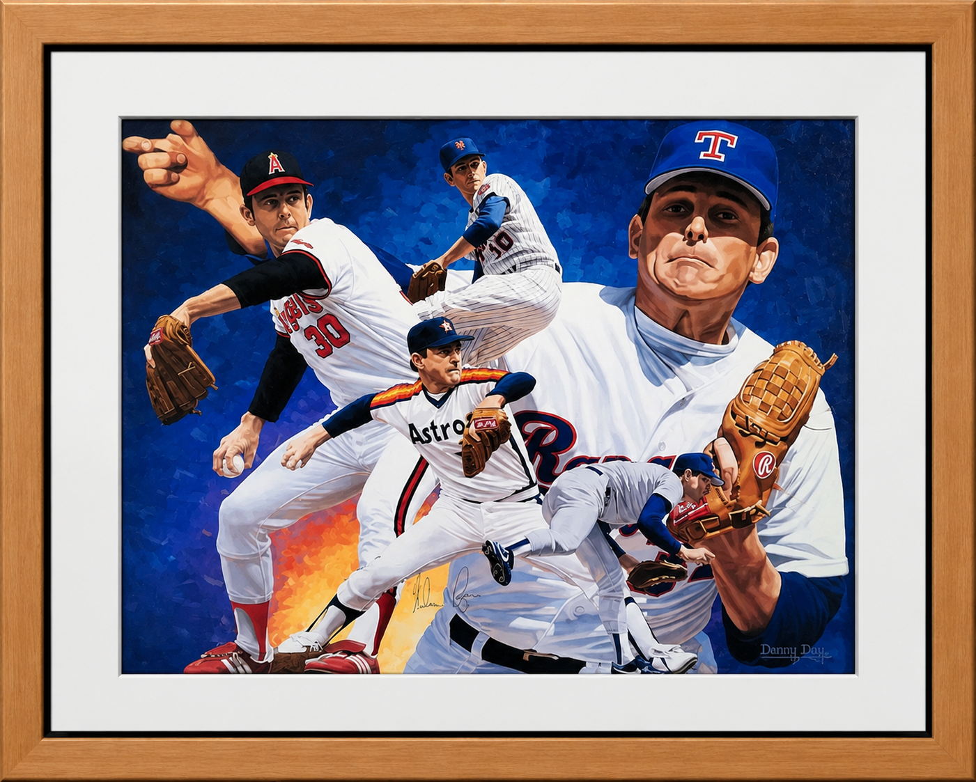 Original Danny Day 30” x 40” Oil Painting of Nolan Ryan Signed Autographed HOF M