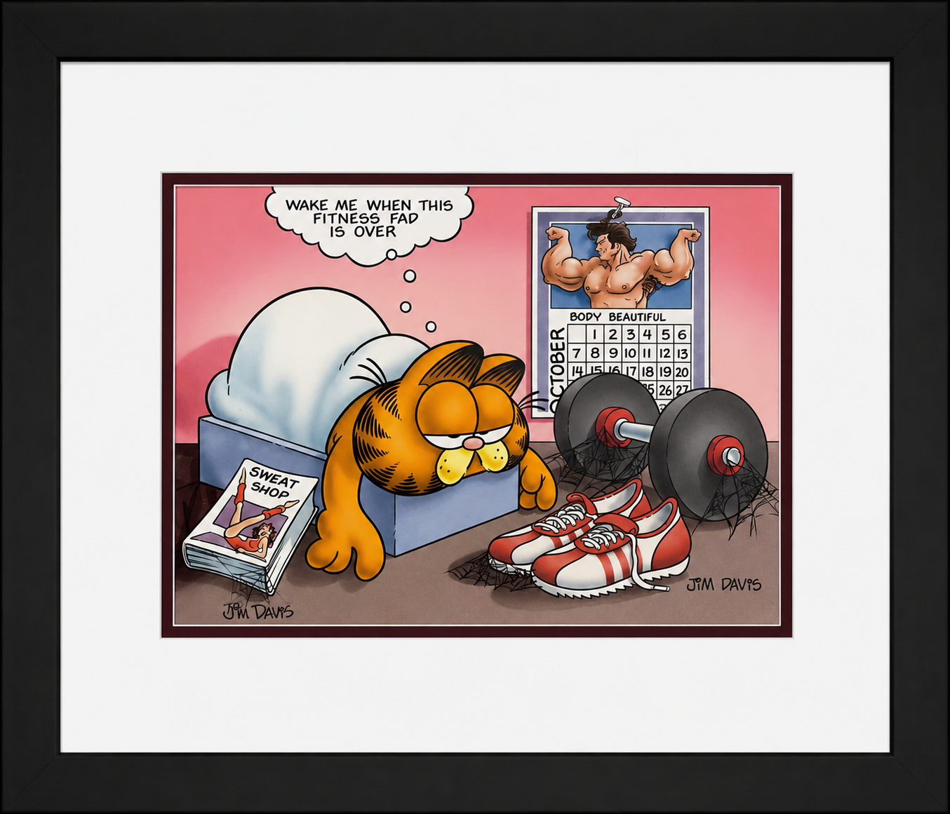 Jim Davis Autographed Garfield Original Production art Framed