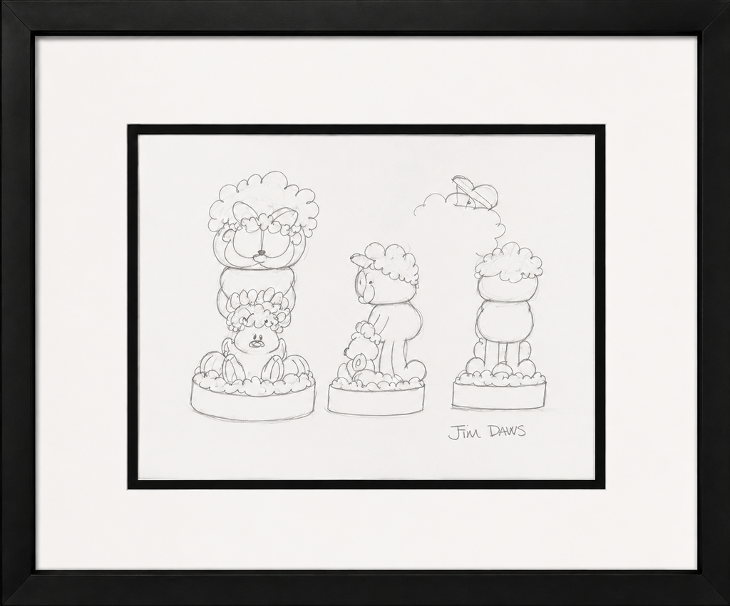Jim Davis Autographed Garfield Original Pencil Drawing Framed  RARE