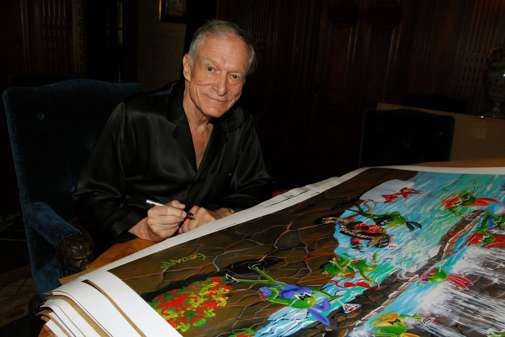 Olive Bunnies Mosaic Michael Godard Autographed by Hugh Hefner  & Pam Anderson