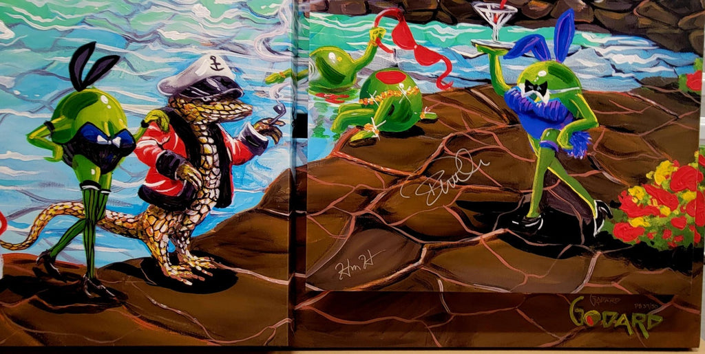 Olive Bunnies Mosaic Michael Godard Autographed by Hugh Hefner  & Pam Anderson