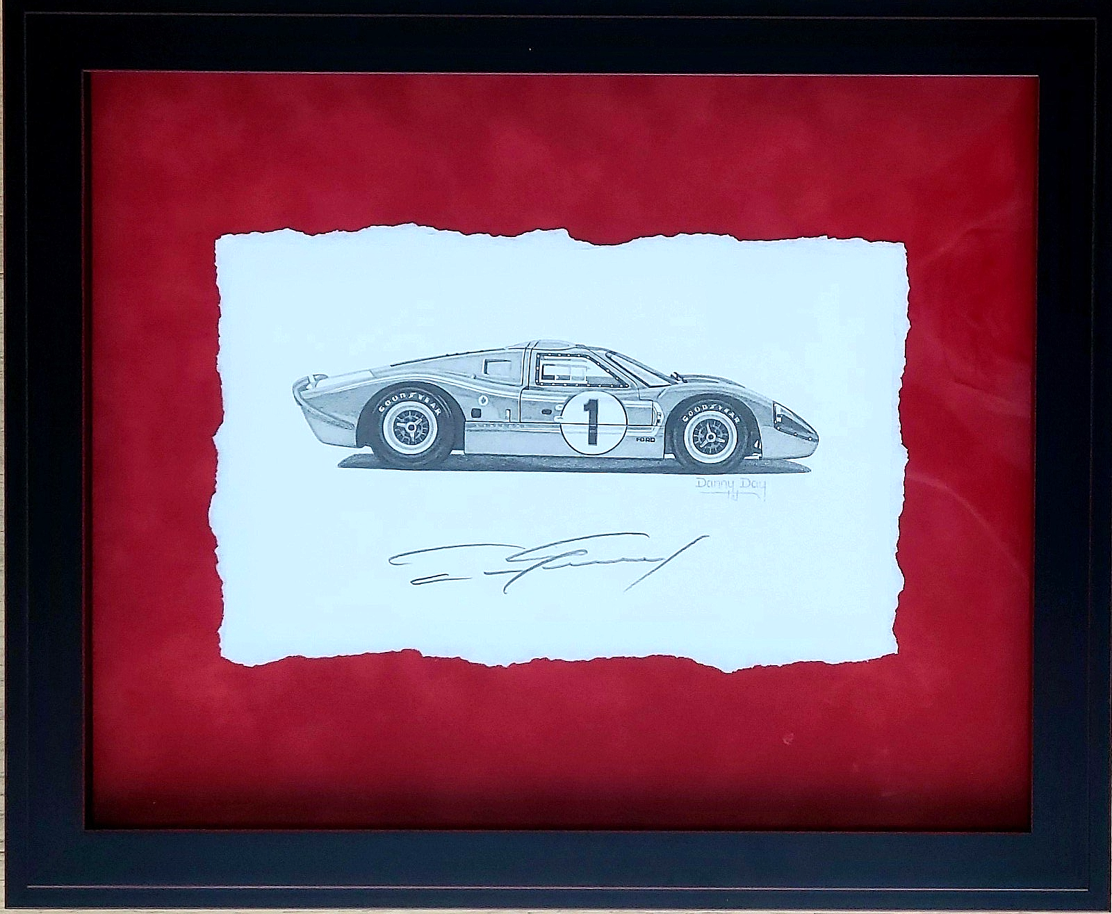 Ford GT40 Mark IV Original Pencil Drawing – Danny Day – Signed by Dan Gurney – F