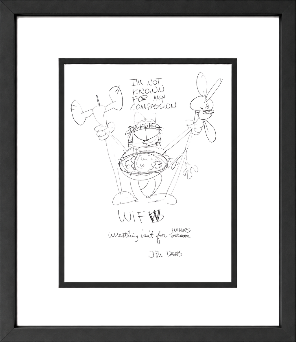 Jim Davis Autographed Garfield Original Pencil Drawing Framed  RARE