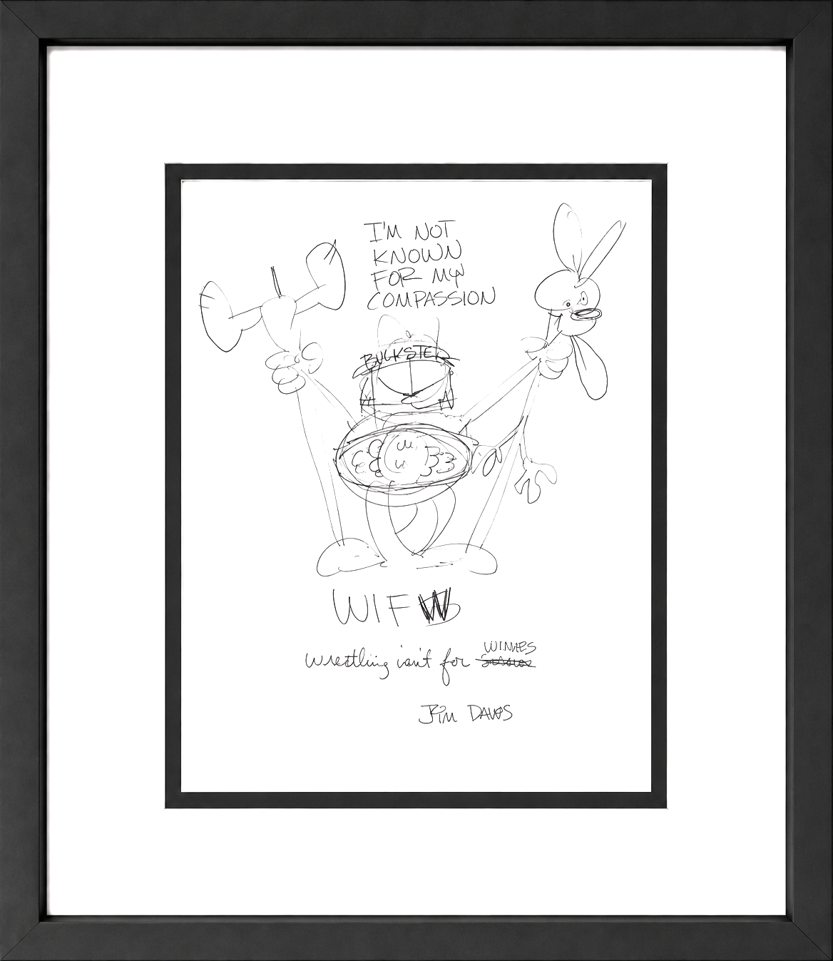 Jim Davis Autographed Garfield Original Pencil Drawing Framed  RARE