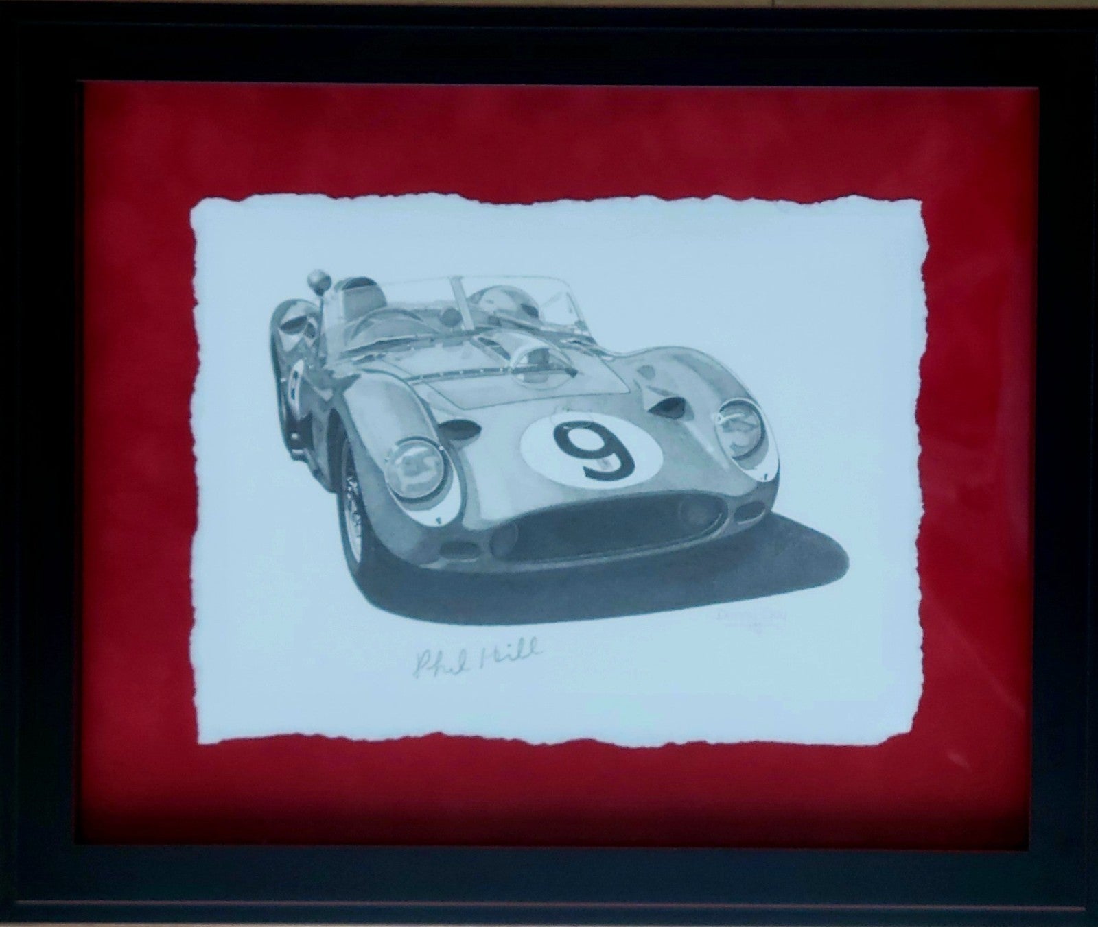 Ferrari Testa Rossa Original Pencil Drawing Danny Day Signed Phil Hill Framed
