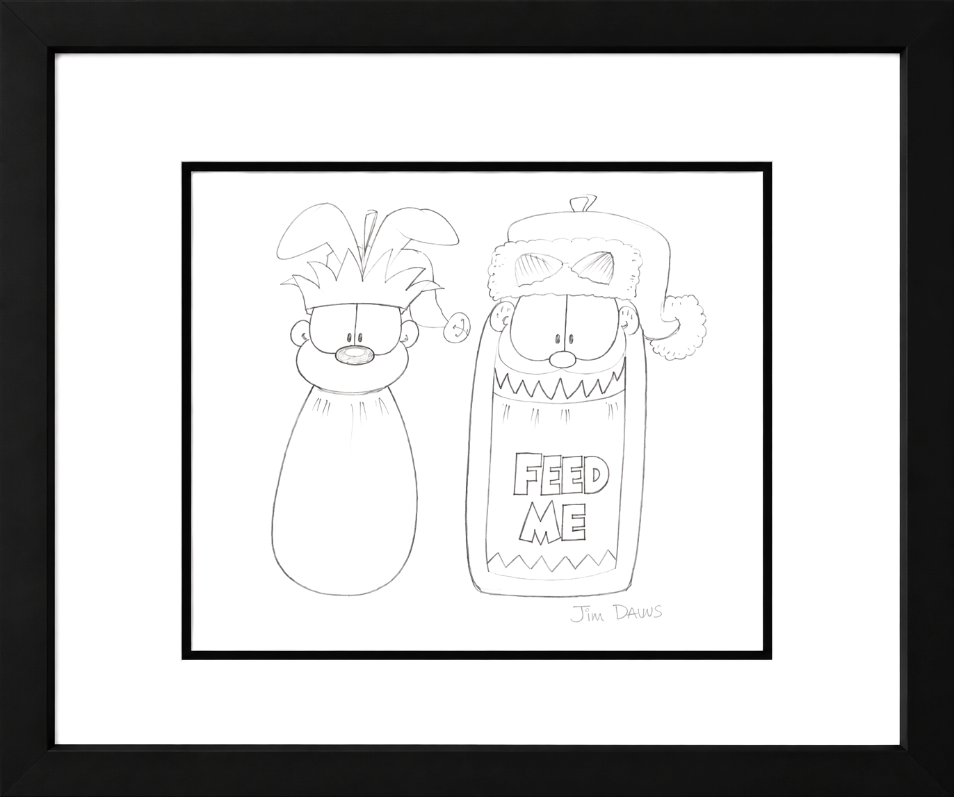 Jim Davis Autographed Garfield Original Pencil Drawing Framed  RARE