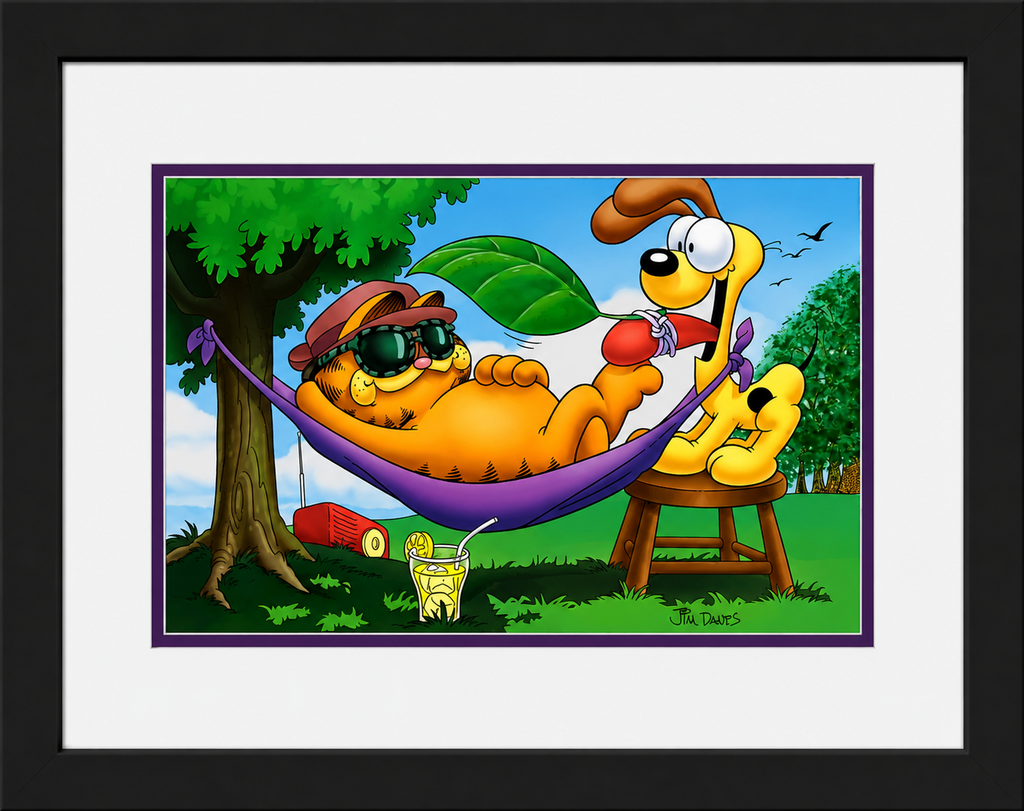 Jim Davis Autographed Garfield Original Production art Framed