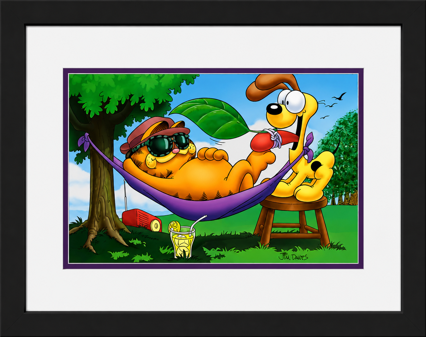 Jim Davis Autographed Garfield Original Production art Framed