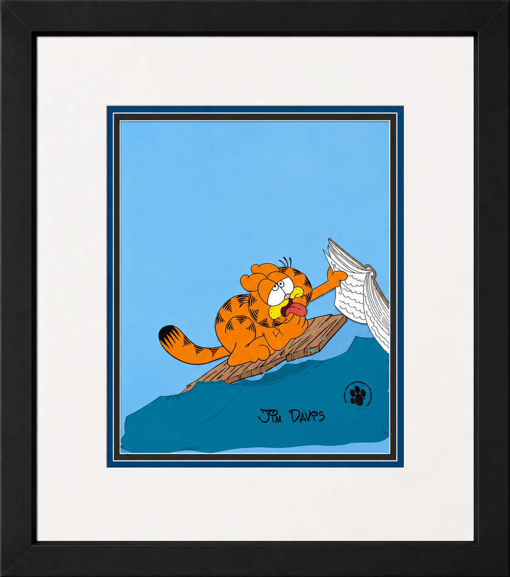 Jim Davis Autographed Garfield Original Hand Painted Production Cel Framed