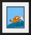 Jim Davis Autographed Garfield Original Hand Painted Production Cel Framed