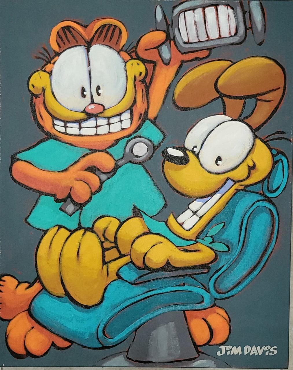 Original Jim Davis Garfield Signed painting 30x24  RARE DENTIST