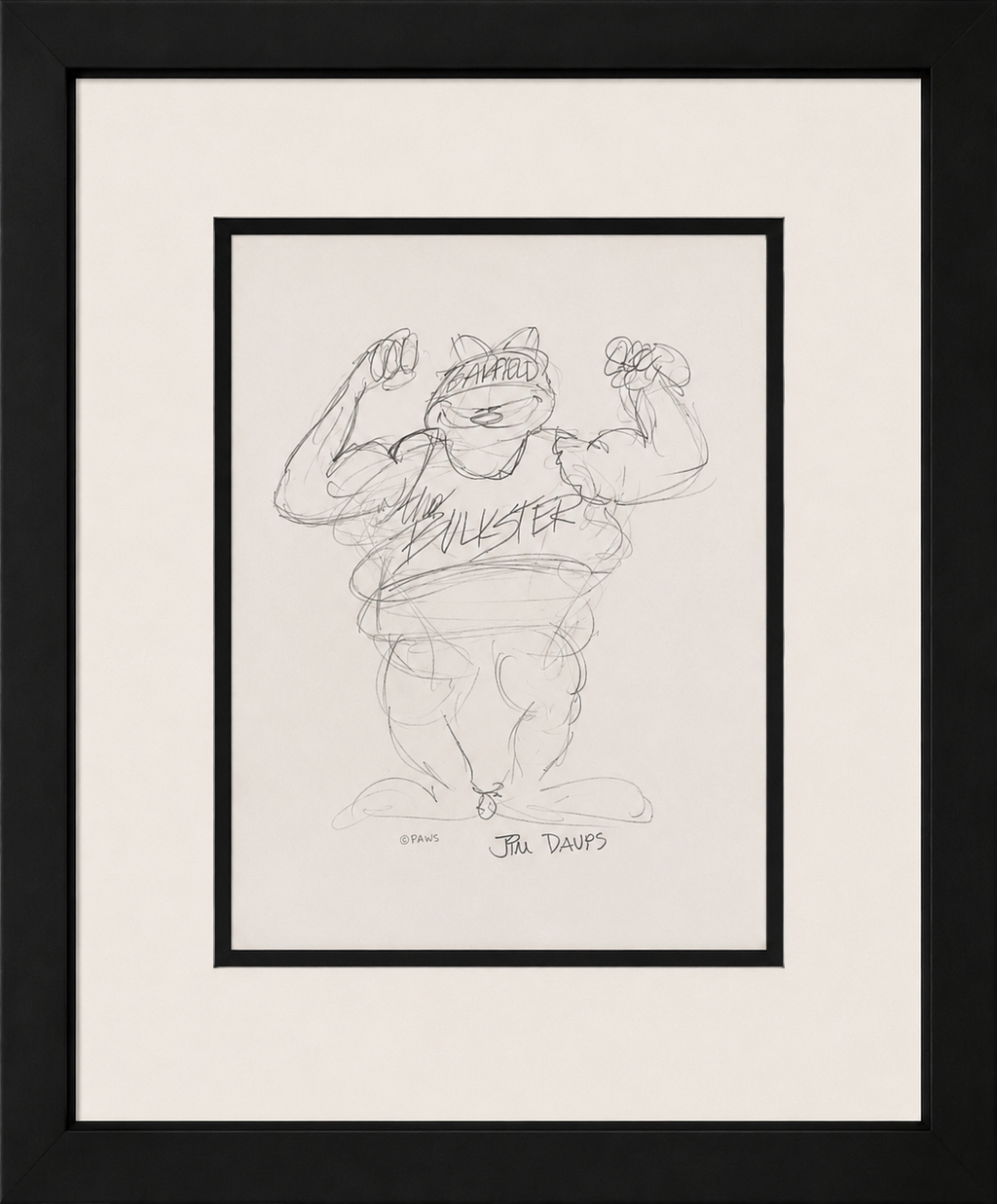 Jim Davis Autographed Garfield Original Pencil Drawing Framed  RARE