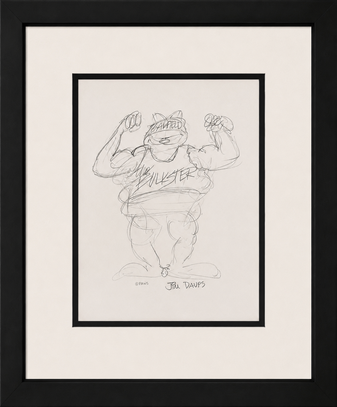 Jim Davis Autographed Garfield Original Pencil Drawing Framed  RARE