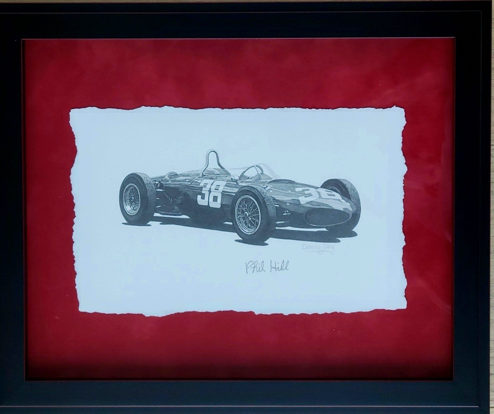 Ferrari 156 “Sharknose” Original Pencil Drawing – Danny Day – Signed by Phil Hil