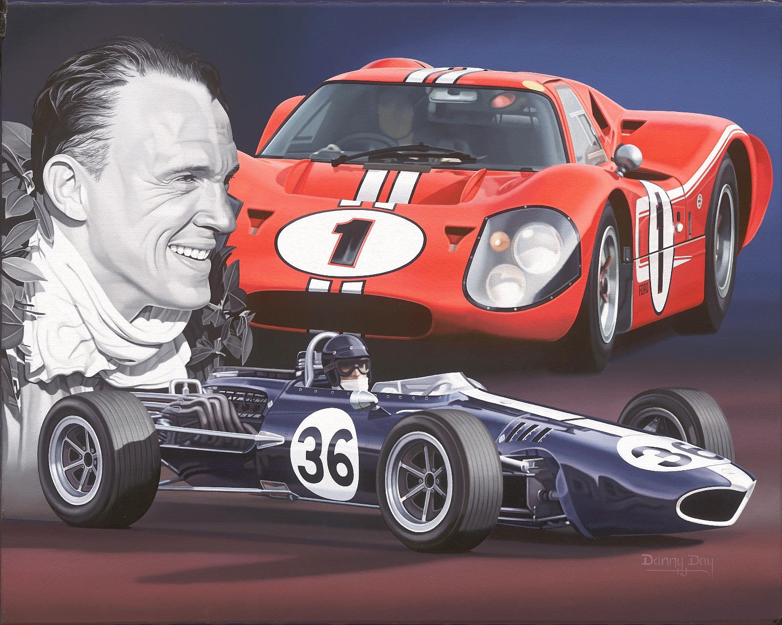 Tribute to Dan Gurney by Danny Day  Autographed by Dan Gurney